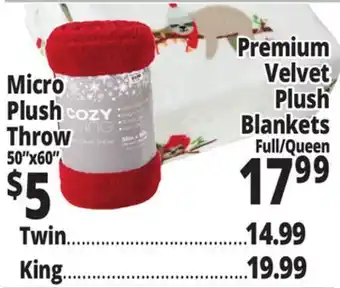 Ocean State Job Lot Micro plush throw 50" x 60", premium velvet plush blankets offer