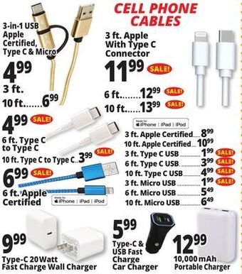 Ocean State Job Lot Cell phone cables offer
