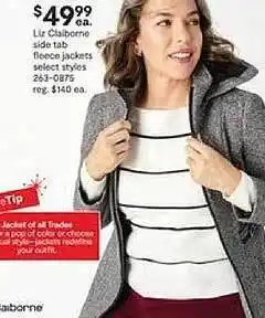 JC Penney Liz claiborne side tab fleece jackets select styles offer