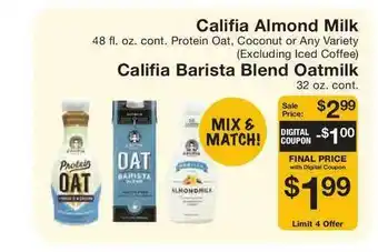 Fairway Store Market Califia Almond Milk Or Califia Barista Blend Oatmilk offer