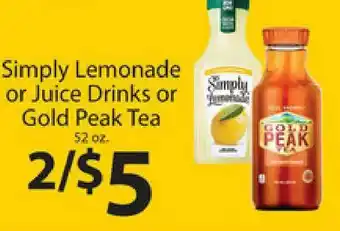 Family Fresh Market Simply Lemonade Or Juice Drinks Or Gold Peak Tea offer