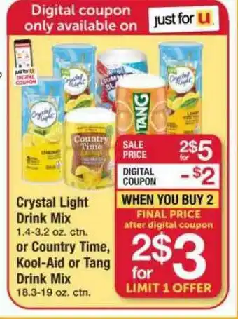 ACME Crystal Light Drink Mix Or Country Time, Kool-aid Or Tang Drink Mix offer