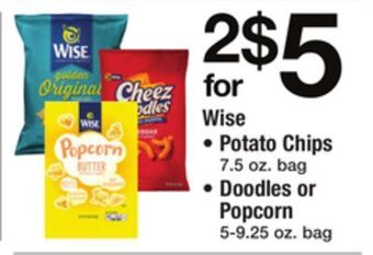 ACME Wise potato chips 7.5 oz. bag, doodles or popcorn 5-9.25 oz. bag offer