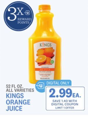 Kings Food Markets Kings orange juice offer