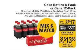 Fairway Store Market Coke Bottle 8-pack Or Cans 12-pack offer