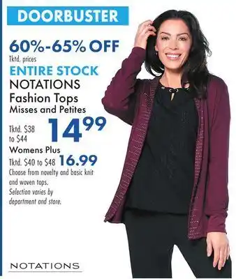 Boscov's Entire stock notations fashion tops offer