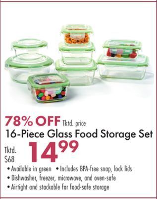 Boscov's 16-piece glass food storage set offer