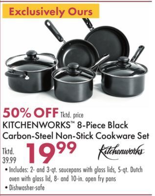 Boscov's Kitchenworks™ 8-piece black carbon-steel non-stick cookware set offer