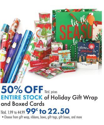 Boscov's Holiday gift wrap and boxed cards offer