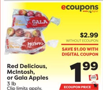 Weis Markets Red delicious, mcintosh, or gala apples offer