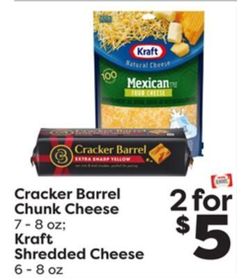 Weis Markets Cracker barrel chunk cheese 7-8 oz kraft shredded cheese 6-8 oz offer