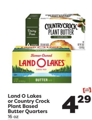 Weis Markets Land o lakes or country crock plant based butter quarters offer