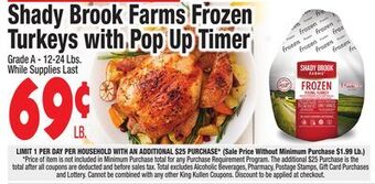 King Kullen Shady brook farms frozen turkeys with pop up timer offer