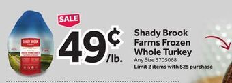 Stop&Shop Shady brook farms frozen whole turkey offer