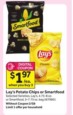 Stop&Shop Lay's potato chips or smartfood offer