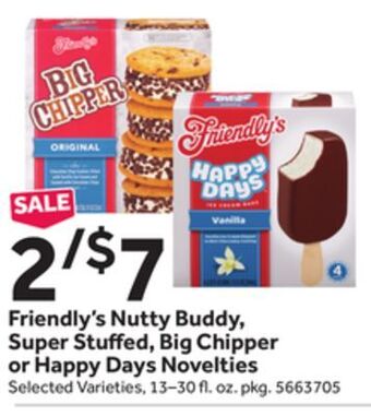Stop&Shop Friendly's nutty buddy, super stu ed, big chipper or happy days novelties offer