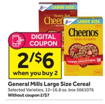 Stop&Shop General mills large size cereal offer