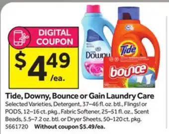 Stop&Shop Tide, downy, bounce or gain laundry care offer