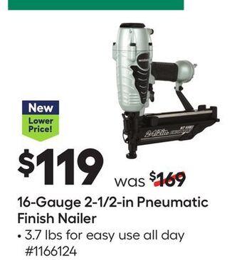 Lowe's 16-gauge 2-1/2-in pneumatic finish nailer offer