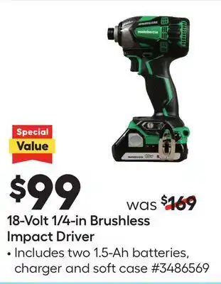 Lowe's 18-volt 1/4-in brushless impact driver offer