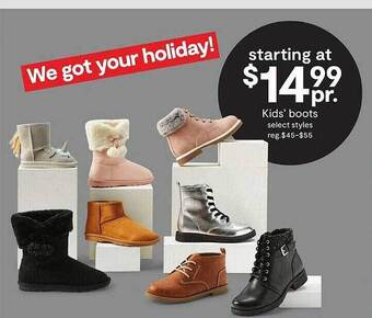 JC Penney Kids' boots select styles offer