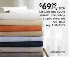JC Penney Liz claiborne 600tc wrinkle-free dobby striped sheet set offer