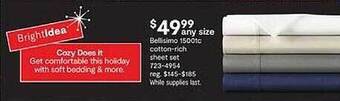 JC Penney Bellisimo 1500tc cotton-rich sheet set offer