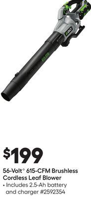 Lowe's 56-voltg 615-cfm brushless cordless leaf blower offer
