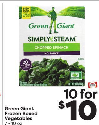 Weis Markets Green giant frozen boxed vegetables offer