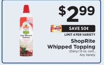 ShopRite Whipped topping offer