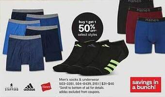 JC Penney Men's socks & underwear select styles offer