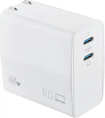 Best Buy Insignia™ - 65w dual port usb-c compact wall charger for macbook pro, macbook air, and most usb-c laptops - white offer