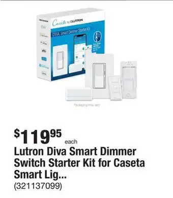 The Home Depot Lutron diva smart dimmer switch starter kit for caseta smart lighting, with smart hub and pico remote offer
