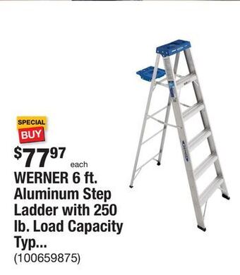 The Home Depot Werner 6 ft. aluminum step ladder with 250 lb. load capacity type i duty rating offer