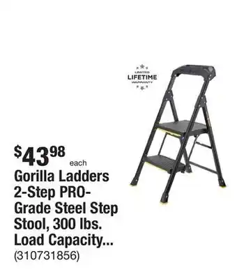 The Home Depot Gorilla ladders 2-step pro-grade steel step stool, 300 lbs. load capacity type ia duty rating offer