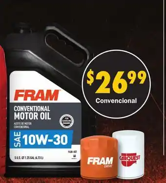 Advance Auto Parts 5 cuartos de aceite de motor convencional fram y un filtro de aceite fram drive o carquest standard offer