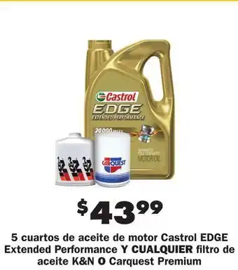 Advance Auto Parts 5 cuartos de aceite de motor castrol edge extended performance y cualquier filtro de aceite k&n o carquest premium offer