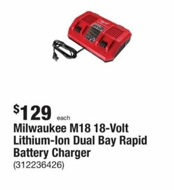 The Home Depot Milwaukee M18 18-Volt Lithium-Ion Dual Bay Rapid Battery Charger offer
