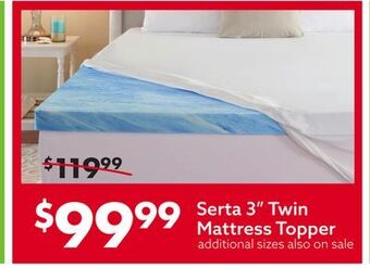 Big Lots Serta 3" twin mattress topper offer