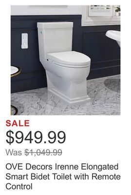 Costco Ove decors irenne elongated smart bidet toilet with remote control offer