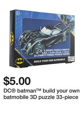 Five Below Dc® batman™ build your own batmobile 3d puzzle 33-piece offer