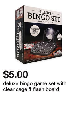 Five Below Deluxe bingo game set with clear cage & flash board offer