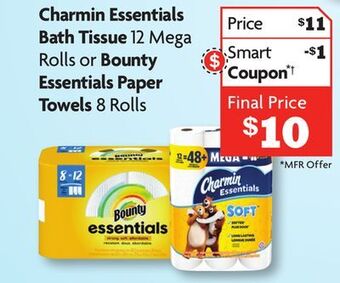 Family Dollar Charmin essentials bath tissue 12 mega rolls or bounty essentials paper towels 8 rolls offer