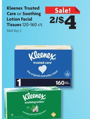 Family Dollar Kleenex trusted care or soothing lotion facial tissues offer