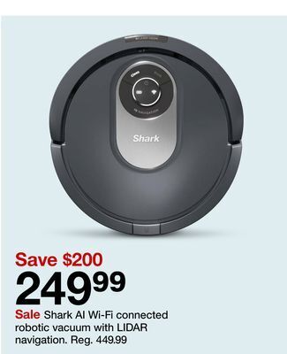 Target Shark ai wi-fi connected robotic vacuum with lidar navigation offer