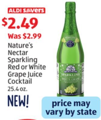 Aldi Nature's nectar sparkling red or white grape juice cocktail offer