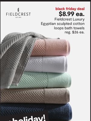 JC Penney Fieldcrest luxury egyptian sculpted cotton loops bath towels offer