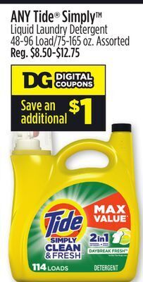 Dollar General Any tide® simply™ liquid laundry detergent offer