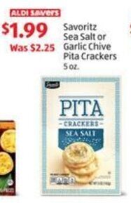Aldi Savoritz Sea Salt or Garlic Chive Pita Crackers 5 oz. offer