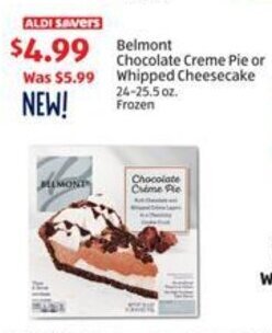 Aldi Belmont Chocolate Creme Pie or Whipped Cheesecake 24-25.5 oz. offer